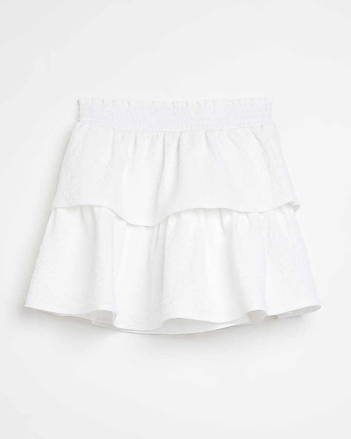 Girls white tiered rara skirt