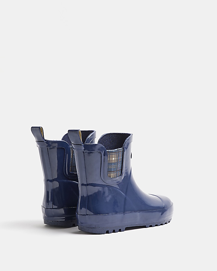 Boys Navy Rubber Chelsea Wellie Boots