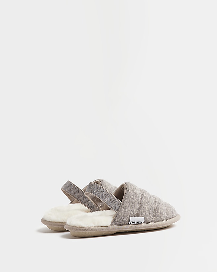 Boys beige quilted fleece slippers | River Island