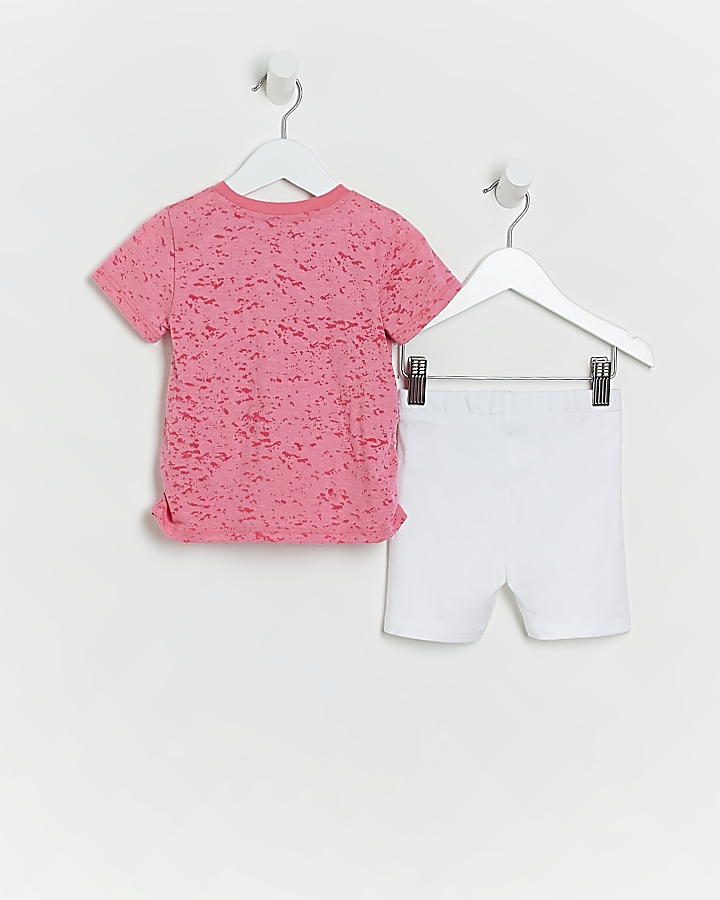 Mini girls pink burn out tee and shorts set