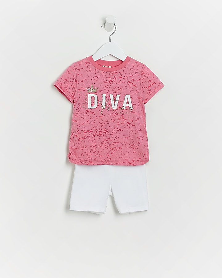 Mini girls pink burn out tee and shorts set