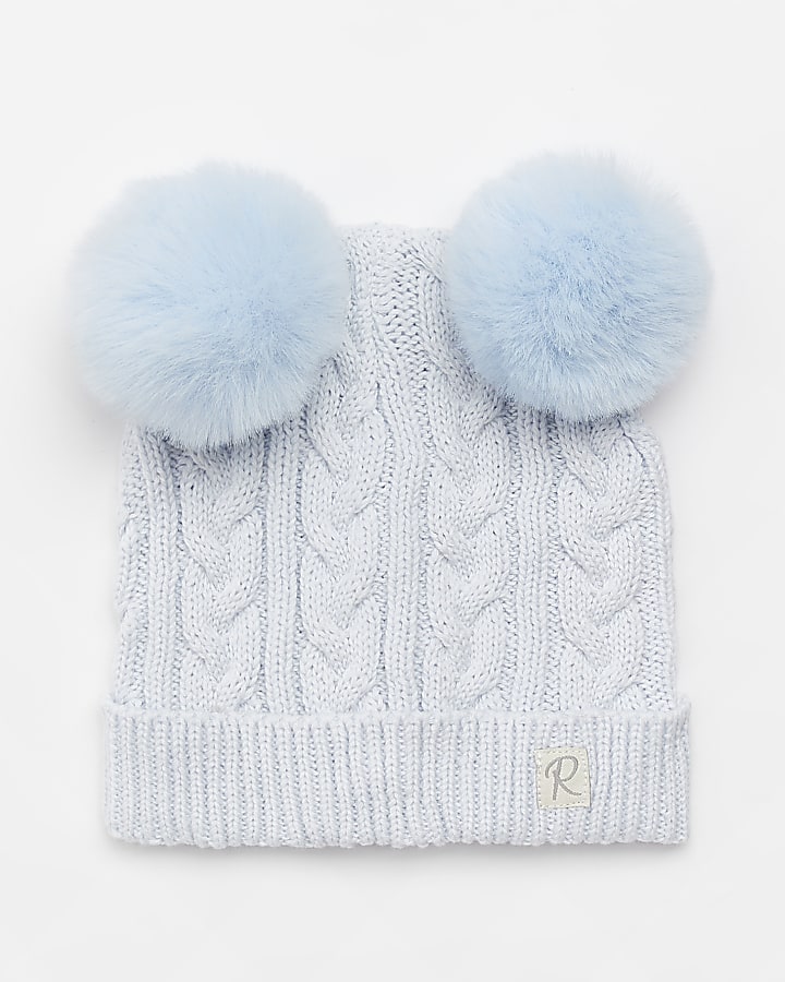 Baby Boys blue Knit Double Pom pom Beanie