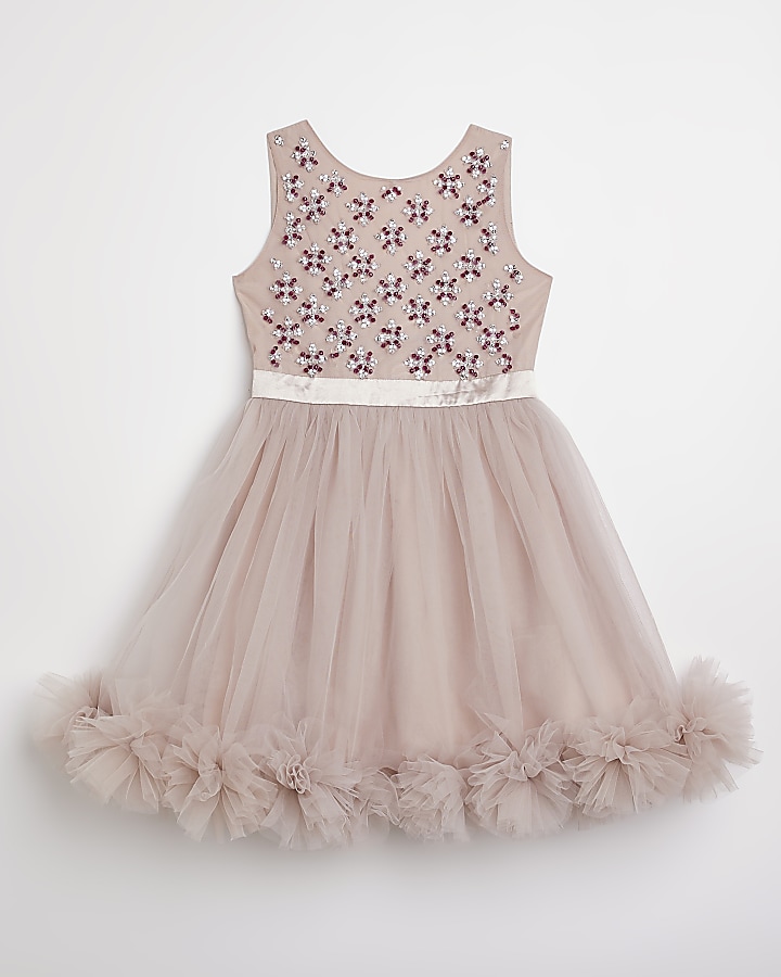 Girls pink embellished tulle dress