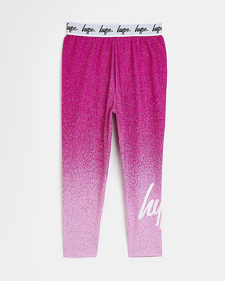 Girls pink HYPE speckled ombre leggings