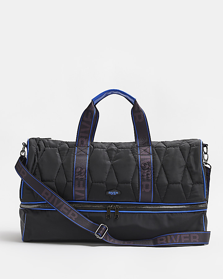 Boys black nylon quilted holdall bag