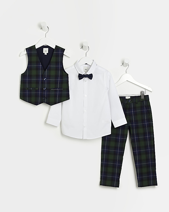 Mini boys green Tartan tailored outfit