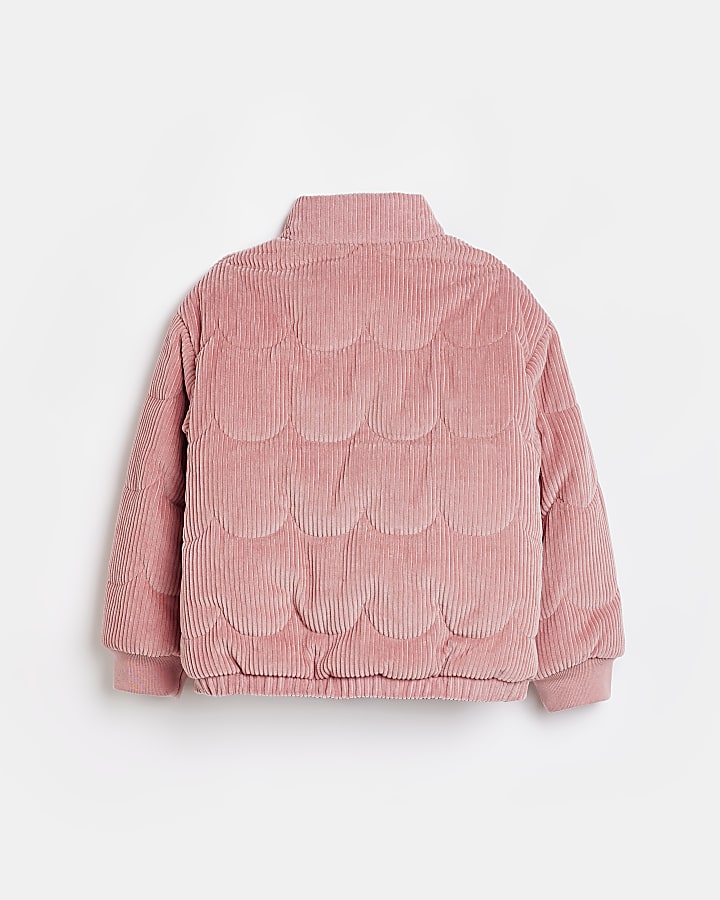 Girls Pink Quilted Cord Puffer Coat