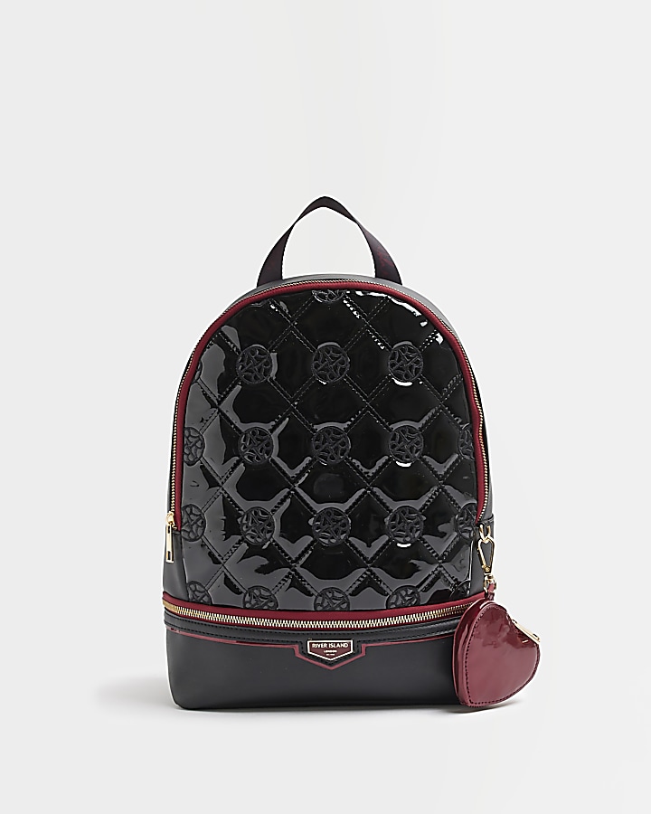 Girls black RI monogram backpack