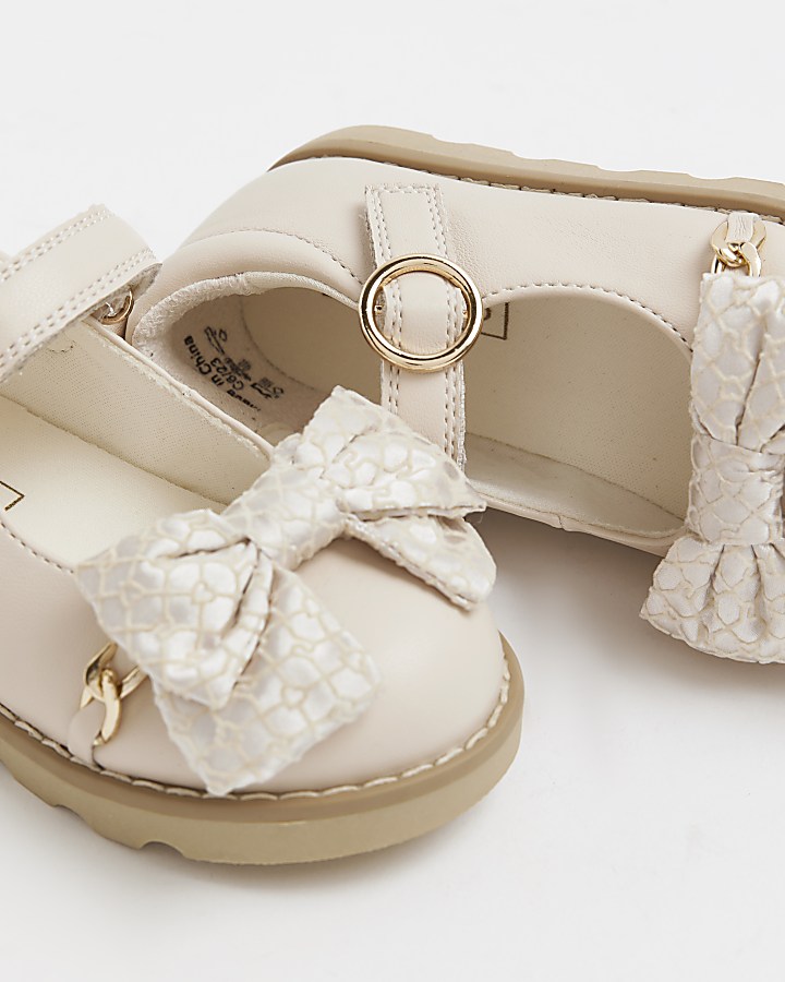 Mini girls cream bow mary jane shoes