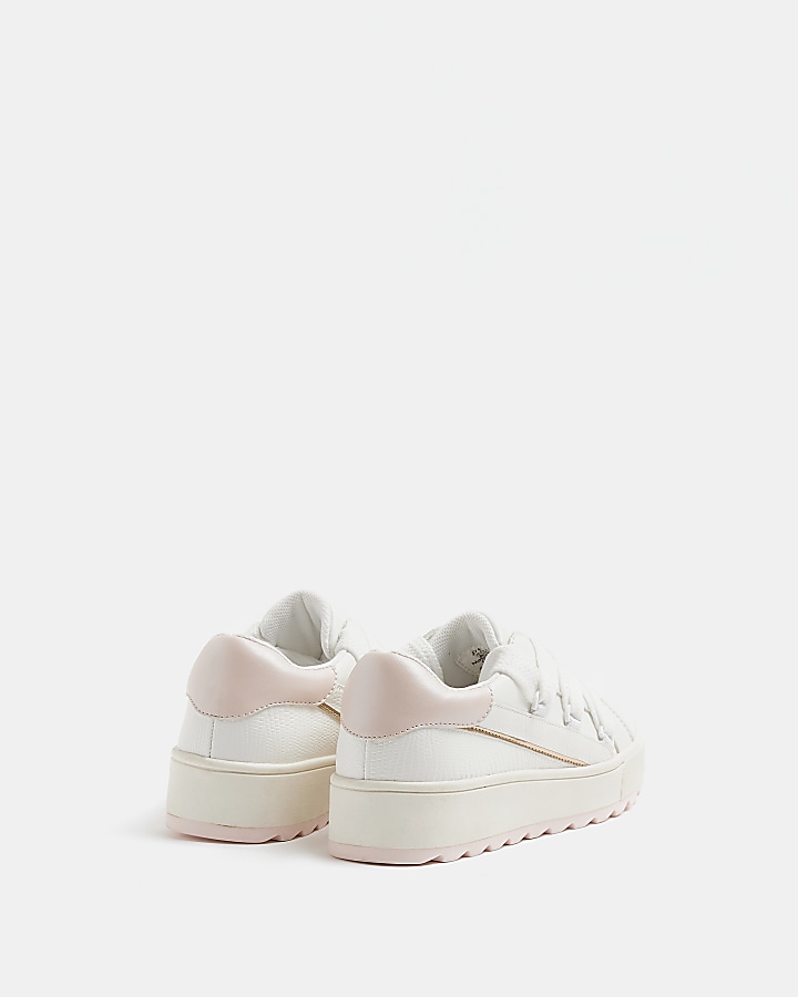 Girls white chunky lace trainers | River Island