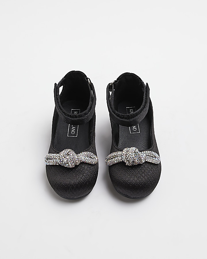 Mini girls Black Satin Bow Ballerina shoes