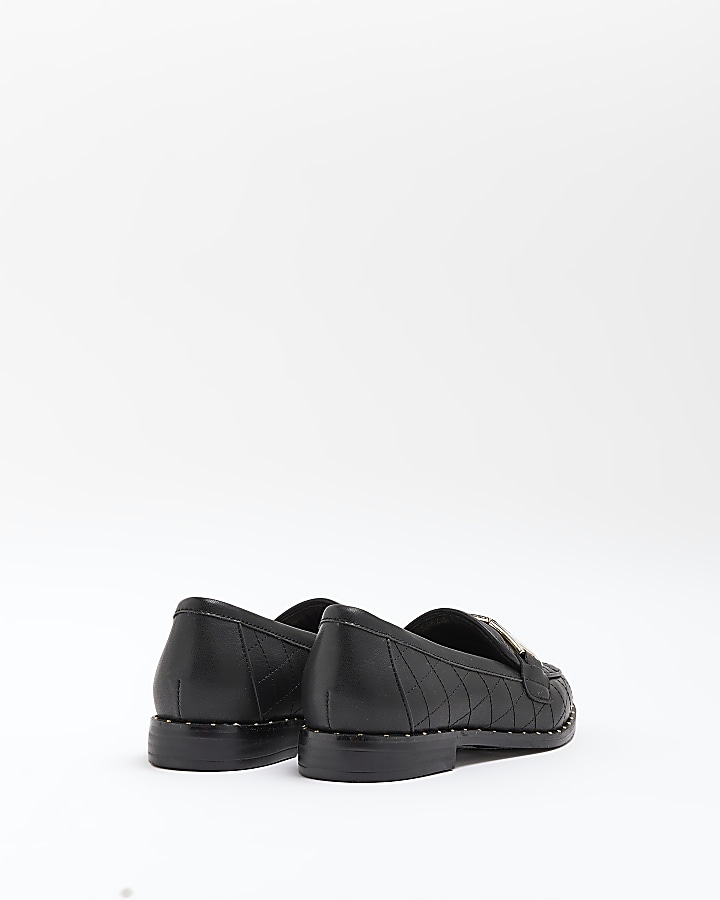 Girls Black PU Quilted Loafers