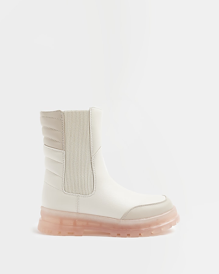 Girls Cream Padded Pink Sole Boots