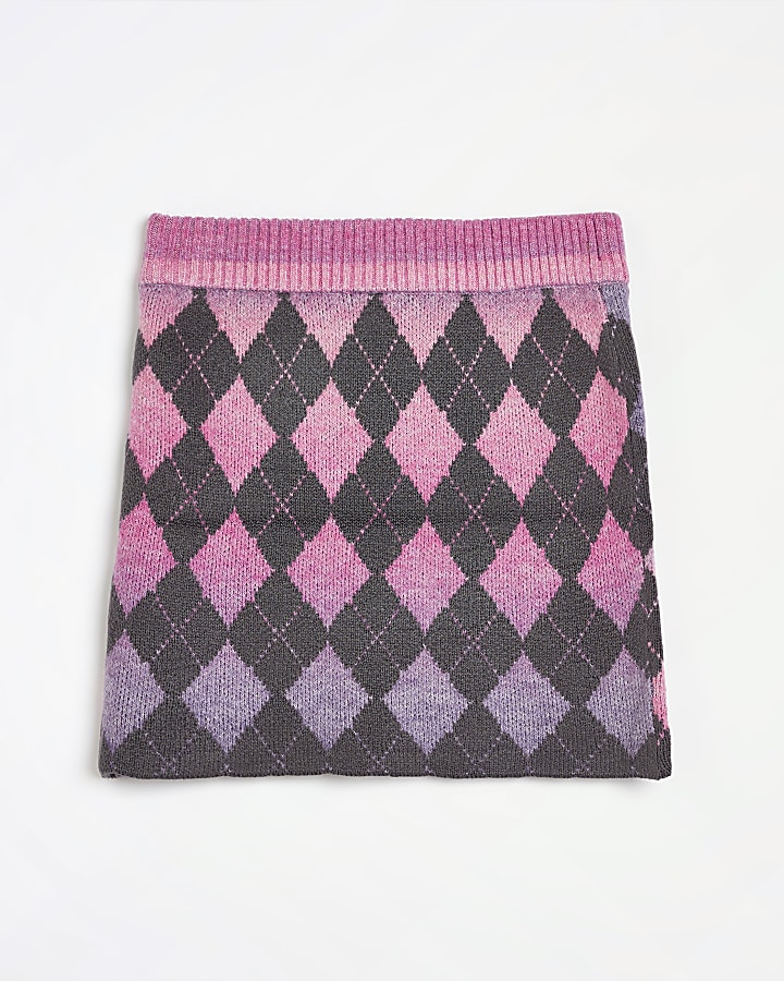Girls purple knit argyle skirt