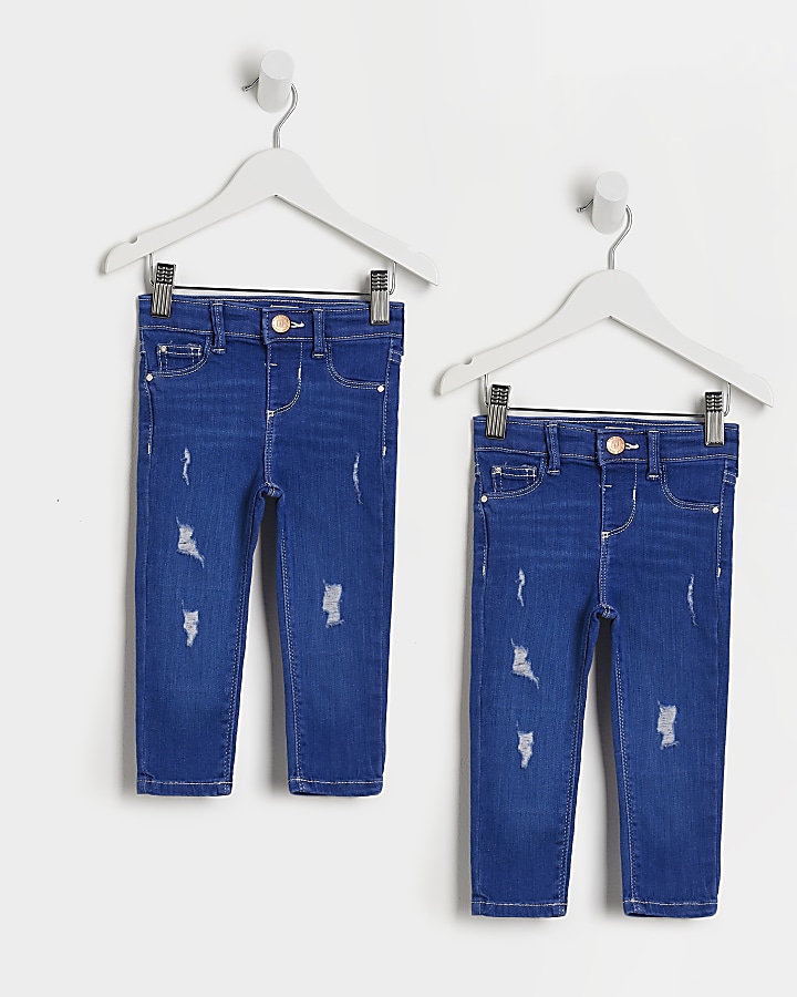 Mini girls blue skinny Molly rip jeans 2 pack