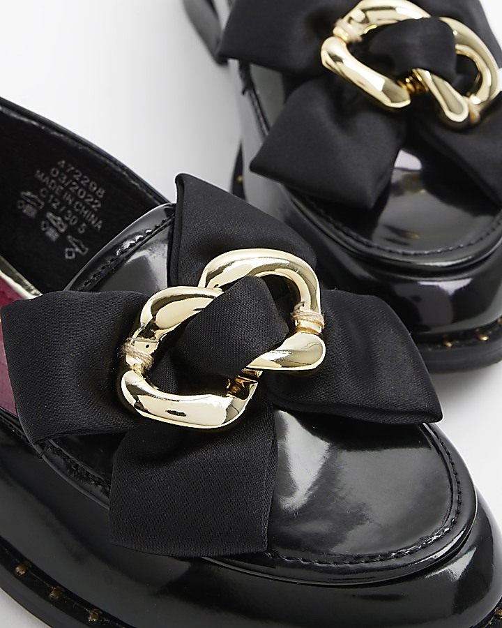 Girls black bow loafers