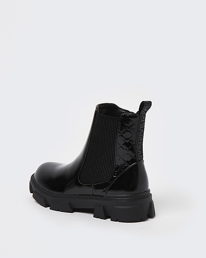 Girls black patent ankle boots | River Island