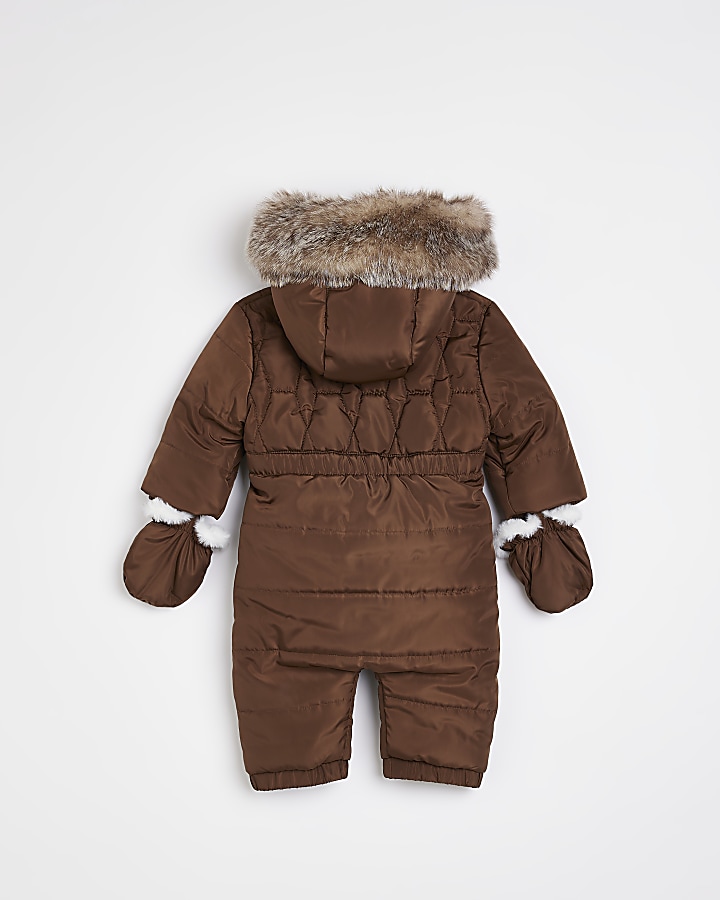 Baby Brown Double Zip hooded Snowsuit