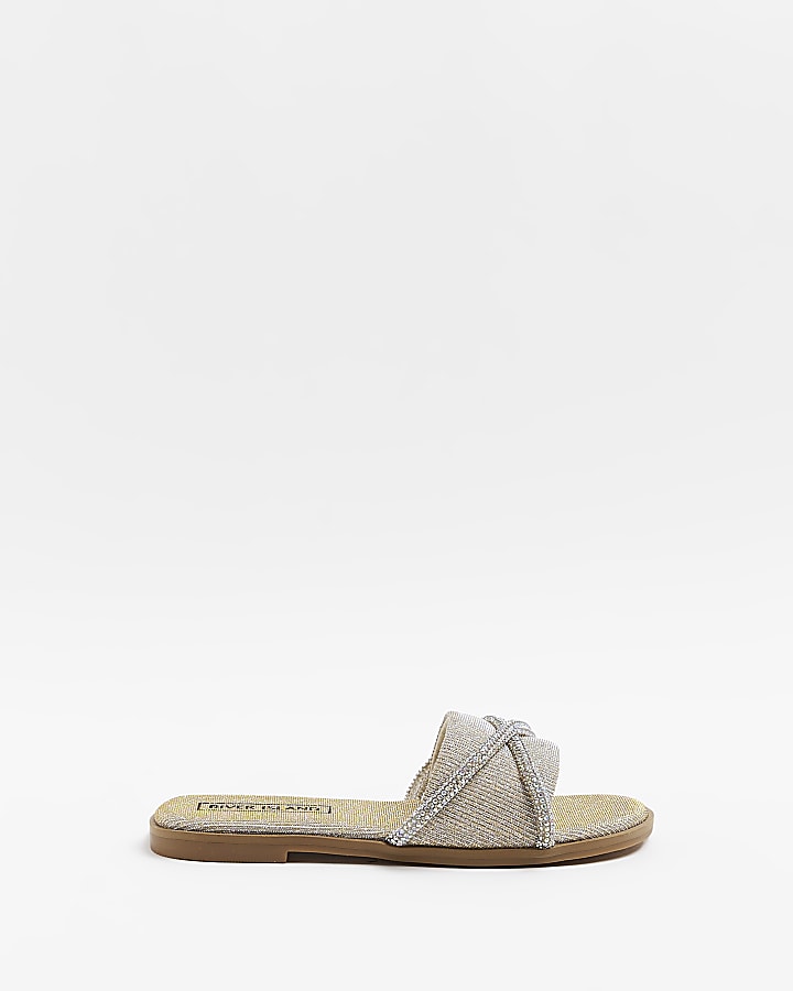 Girls silver embellished sliders