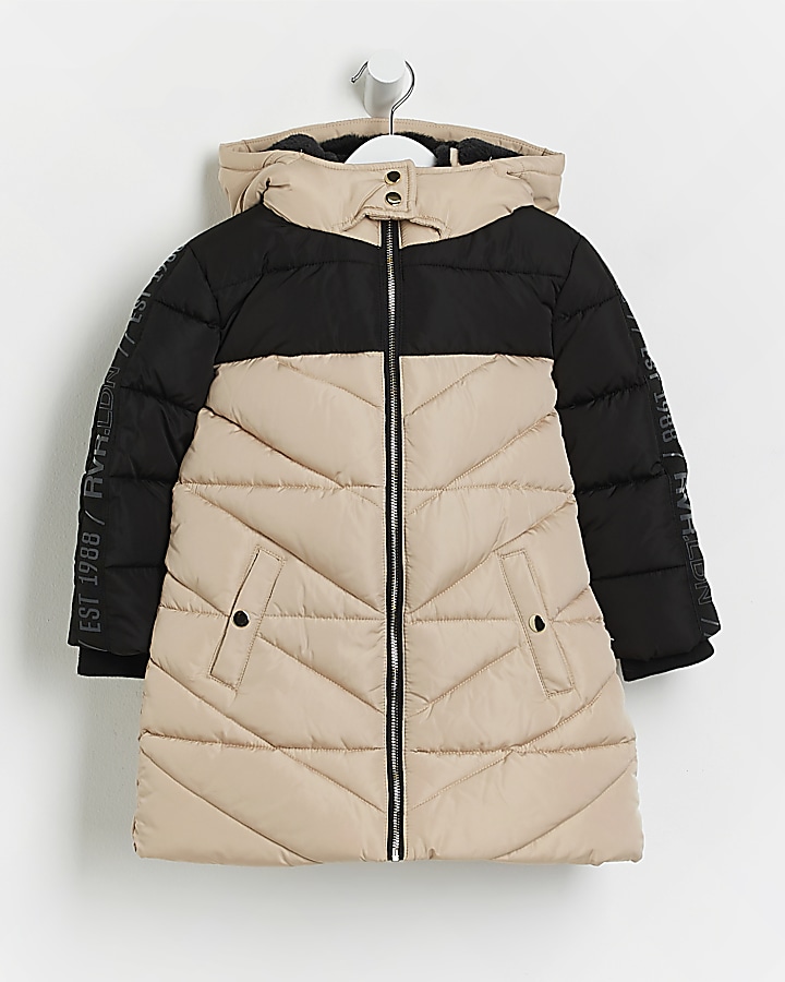 Mini girls stone colour block puffer coat