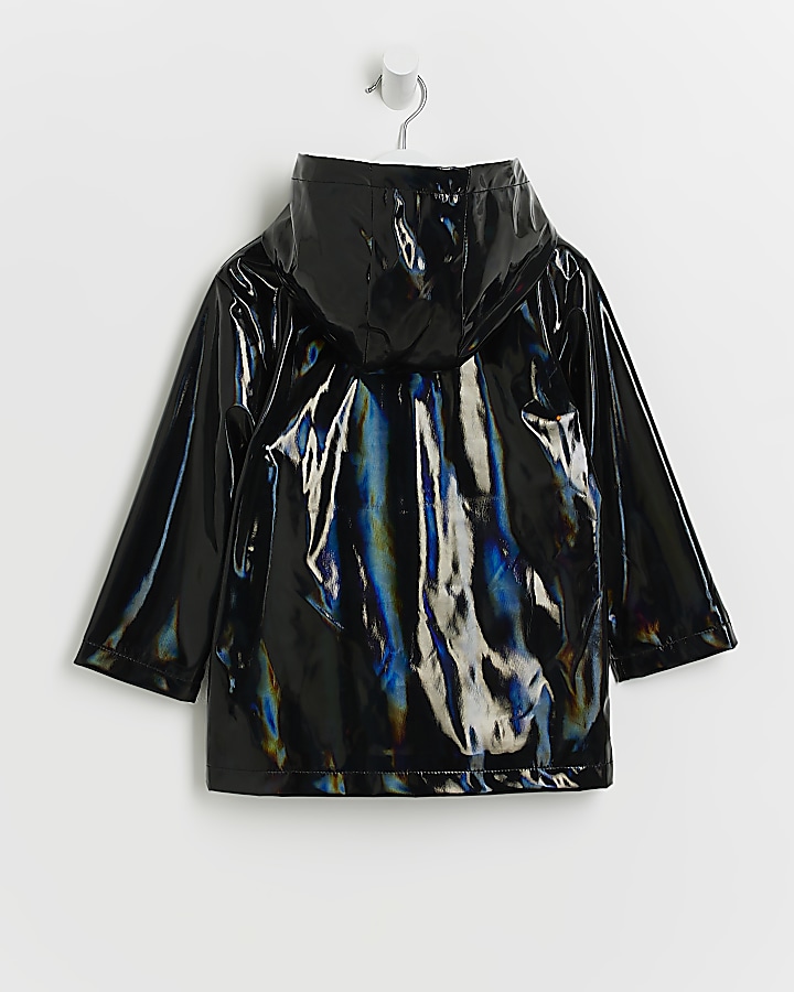 Mini girls black shower resistant rain coat