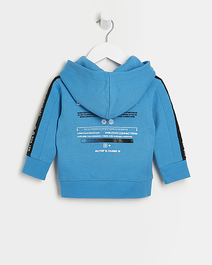 Mini boys turquoise printed hoodie