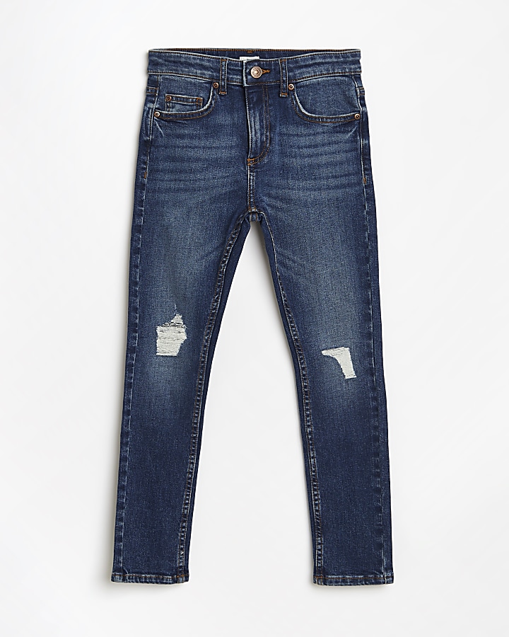 Boys blue rip skinny jeans