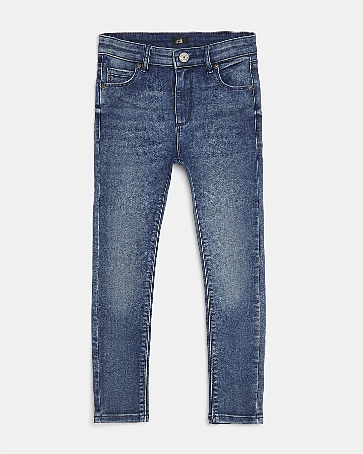 Boys blue denim spray on skinny fit jeans | River Island