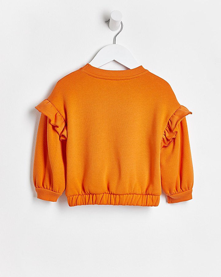 Mini girls orange ruffle sleeve sweatshirt