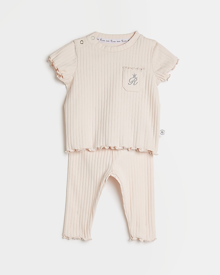 Baby girls pink RI ribbed outfit