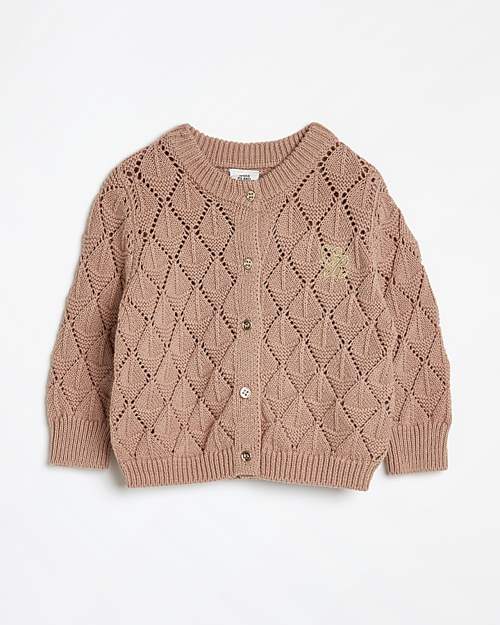 Baby girls pink pointelle knitted cardigan