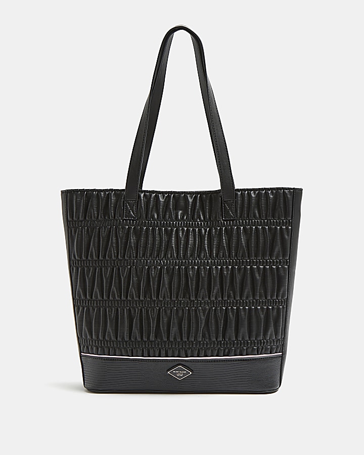Girls black RI branded ruched shopper bag