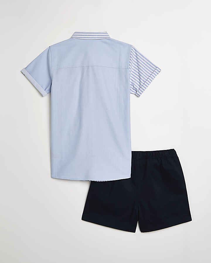 Boys blue striped shirt and shorts outfit