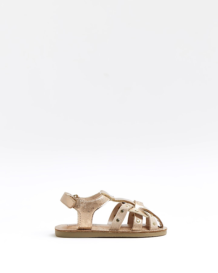 Mini girls rose gold stud gladiator sandals