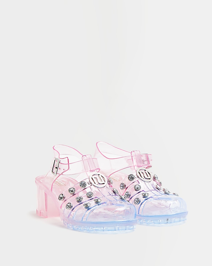 Girls pink studded glitter jelly sandals
