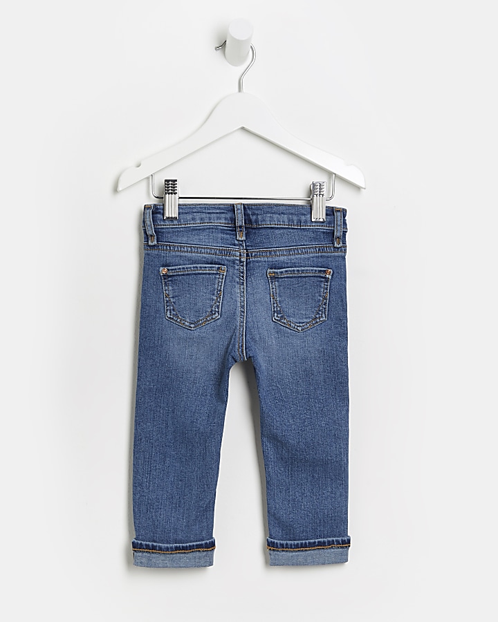 Mini girls blue Amelie slim turn up jeans | River Island