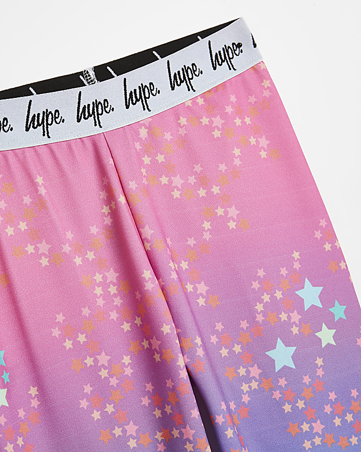 Girls pink HYPE star sparkle ombre leggings