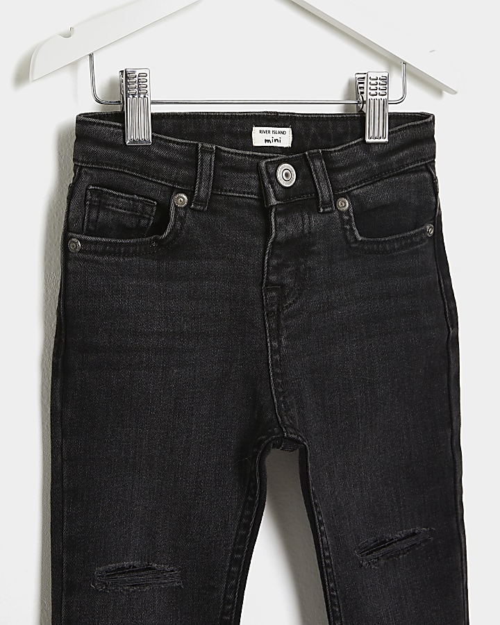 Mini boys black ripped regular fit jeans