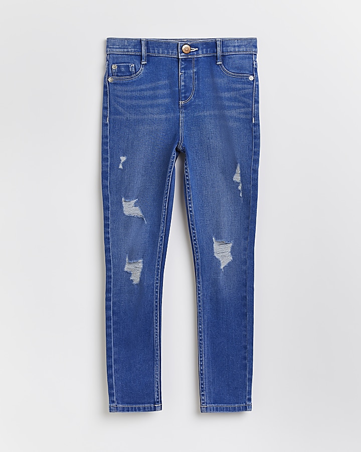 Girls Ripped Molly Skinny Jeans - Blue