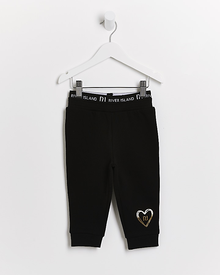 Mini girls black RI waistband joggers