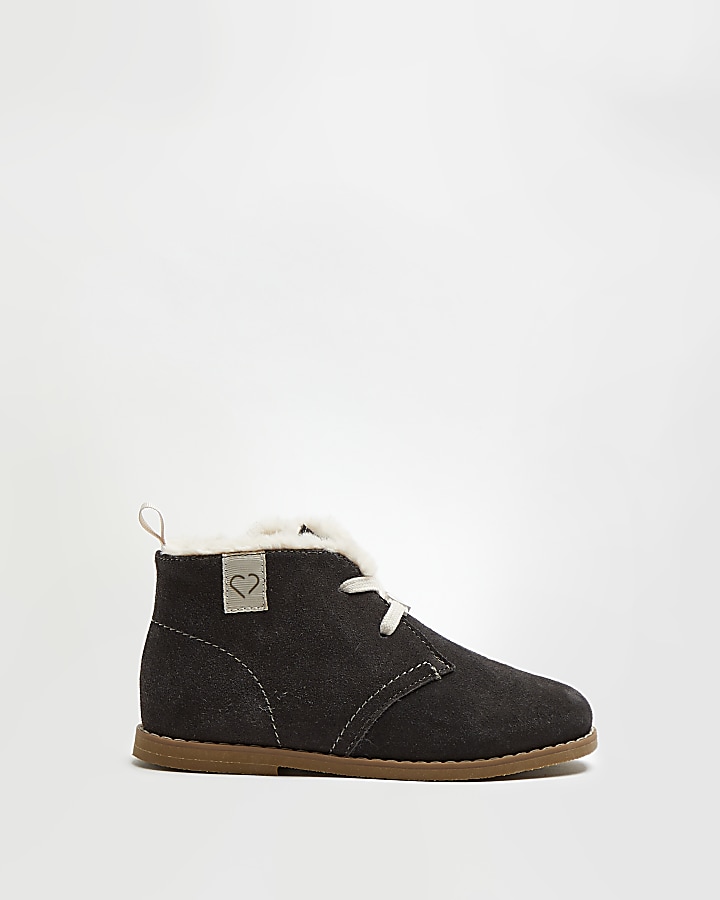 Girls navy suede lace up boots River Island