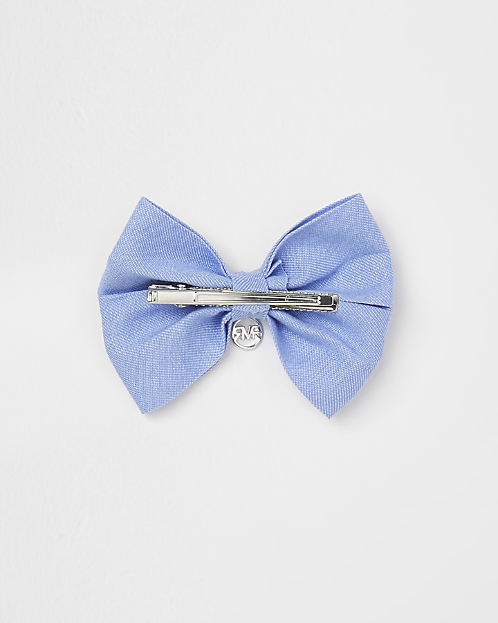 Girls blue pearl bow hair clip