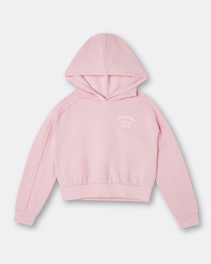 Girls pink RI chest embroidered hoodie