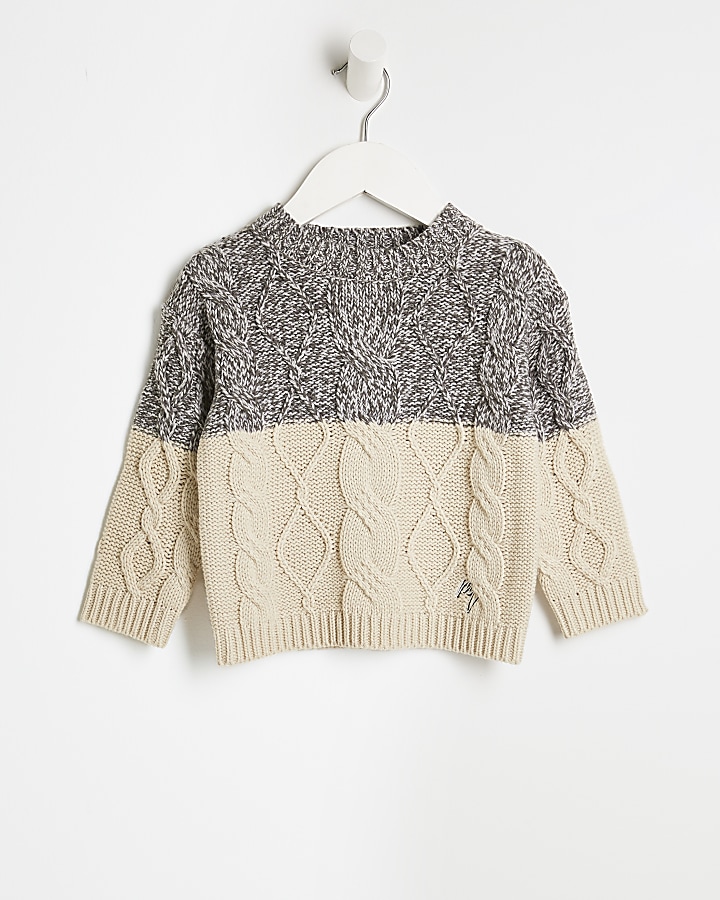 Mini boys cream cable knit  jumper