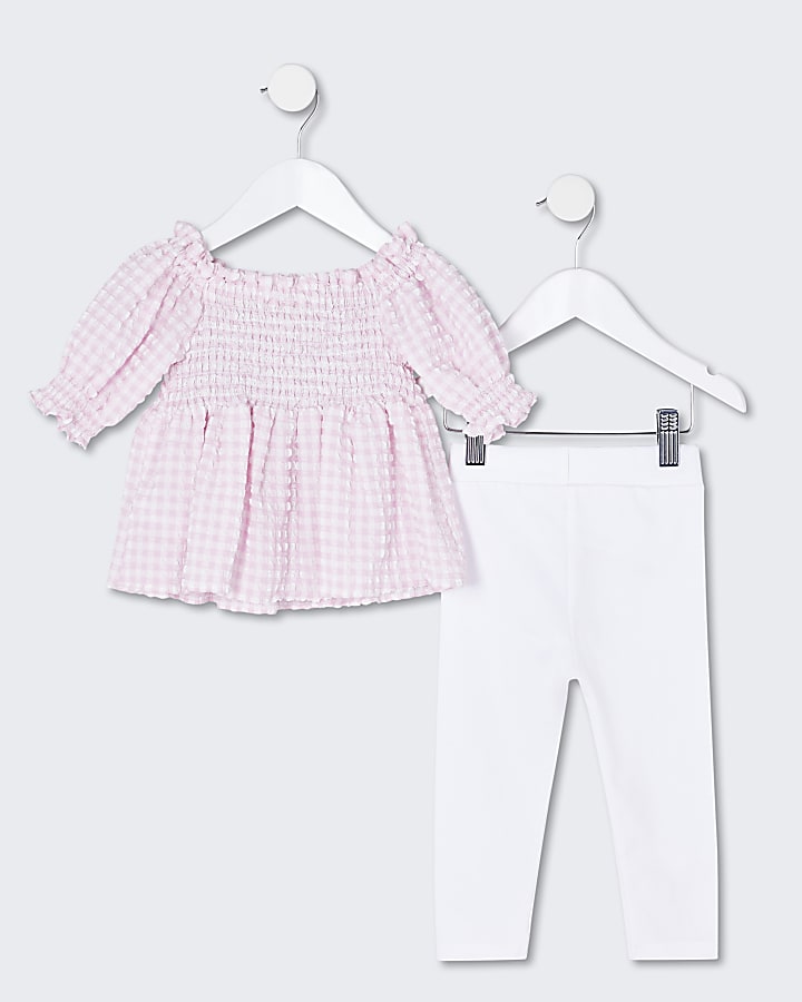 Mini girls pink bardot top and legging set