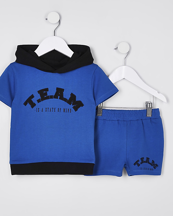 Mini boys blue 'T.E.A.M' hoodie outfit