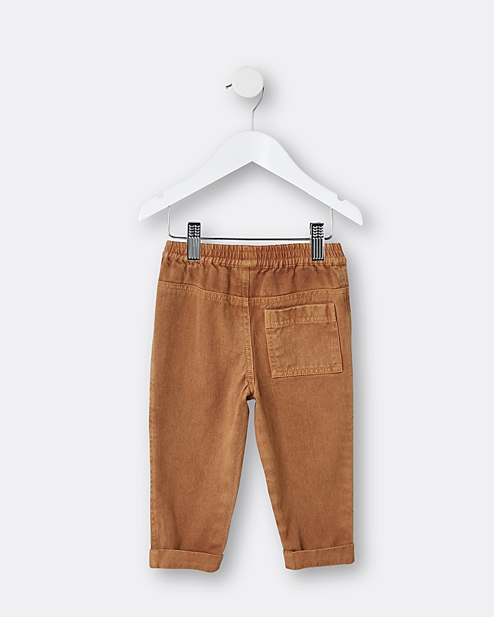 Mini boys brown turn up chino trousers