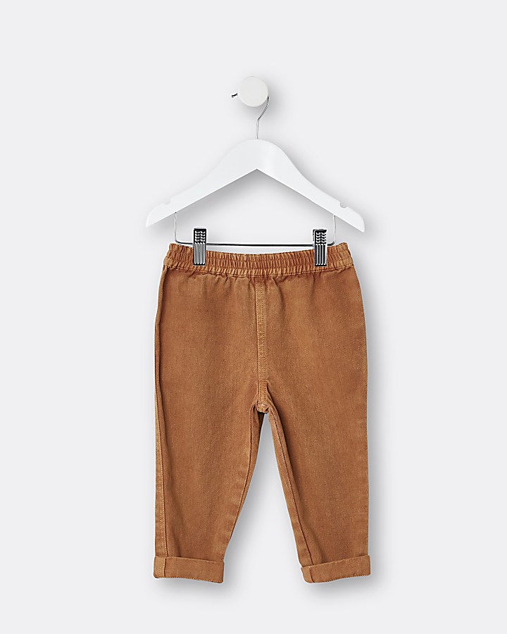 Mini boys brown turn up chino trousers