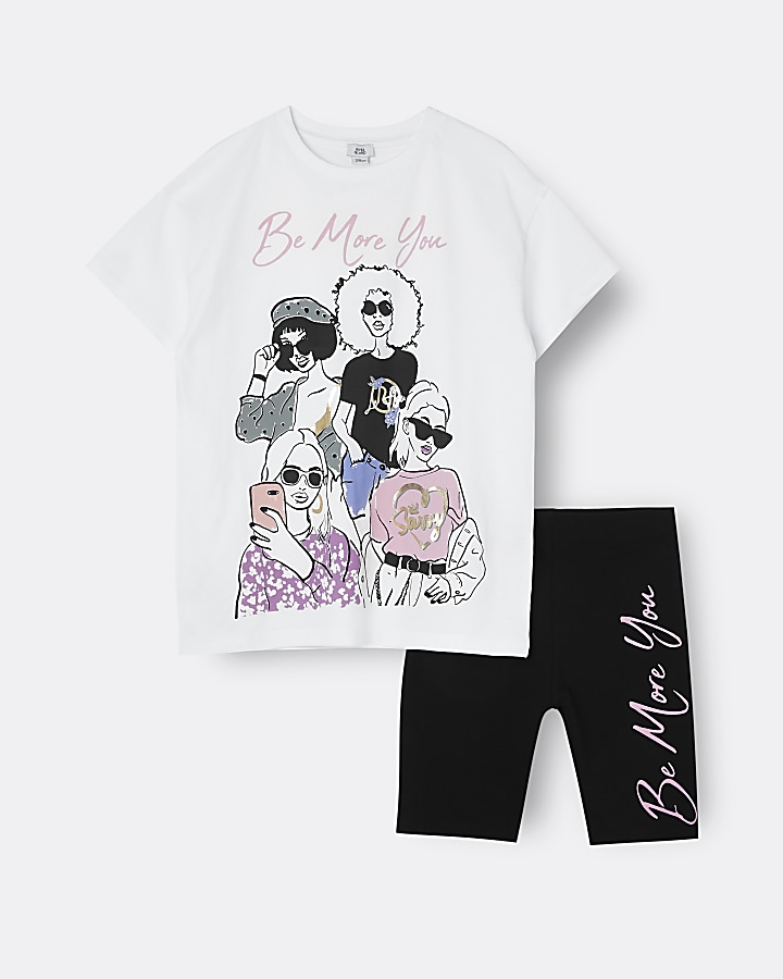 Girls cream graphic 'Be More You' t-shirt set