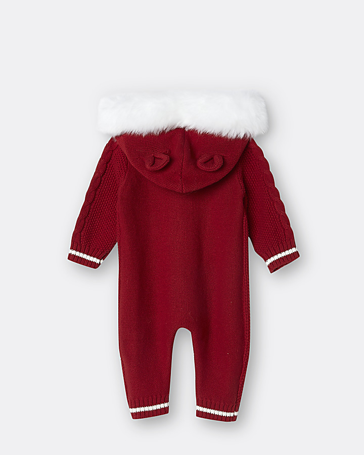 Baby red oversized cable knit bodysuit
